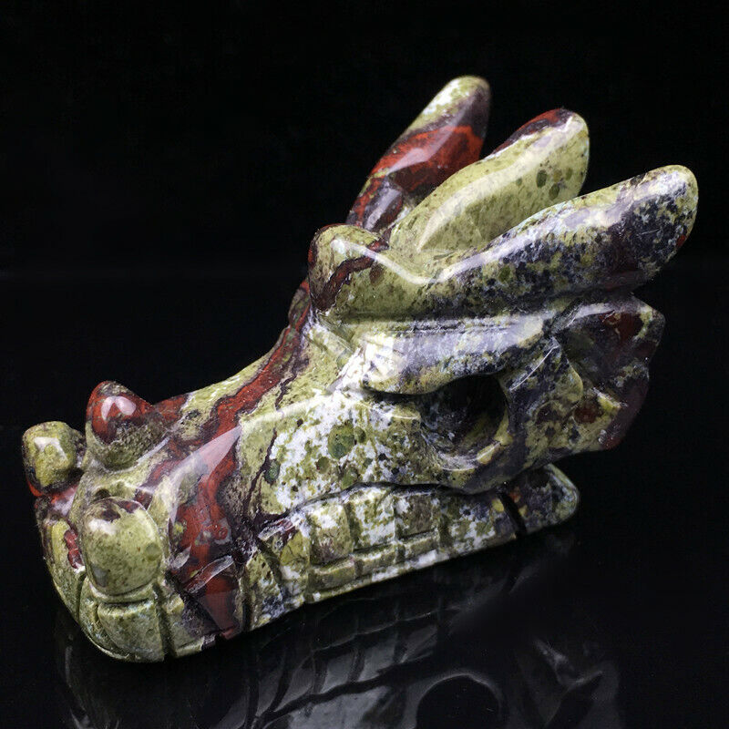 2“ Natural Dragon Blood Stone dragon Hand Carved Crystal Skull Reiki Healing 1pc