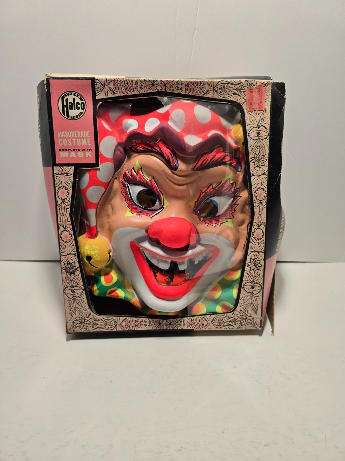 Vintage Halloween Halco Masquerade Costume Clown Complete Mask & Box Child 42\