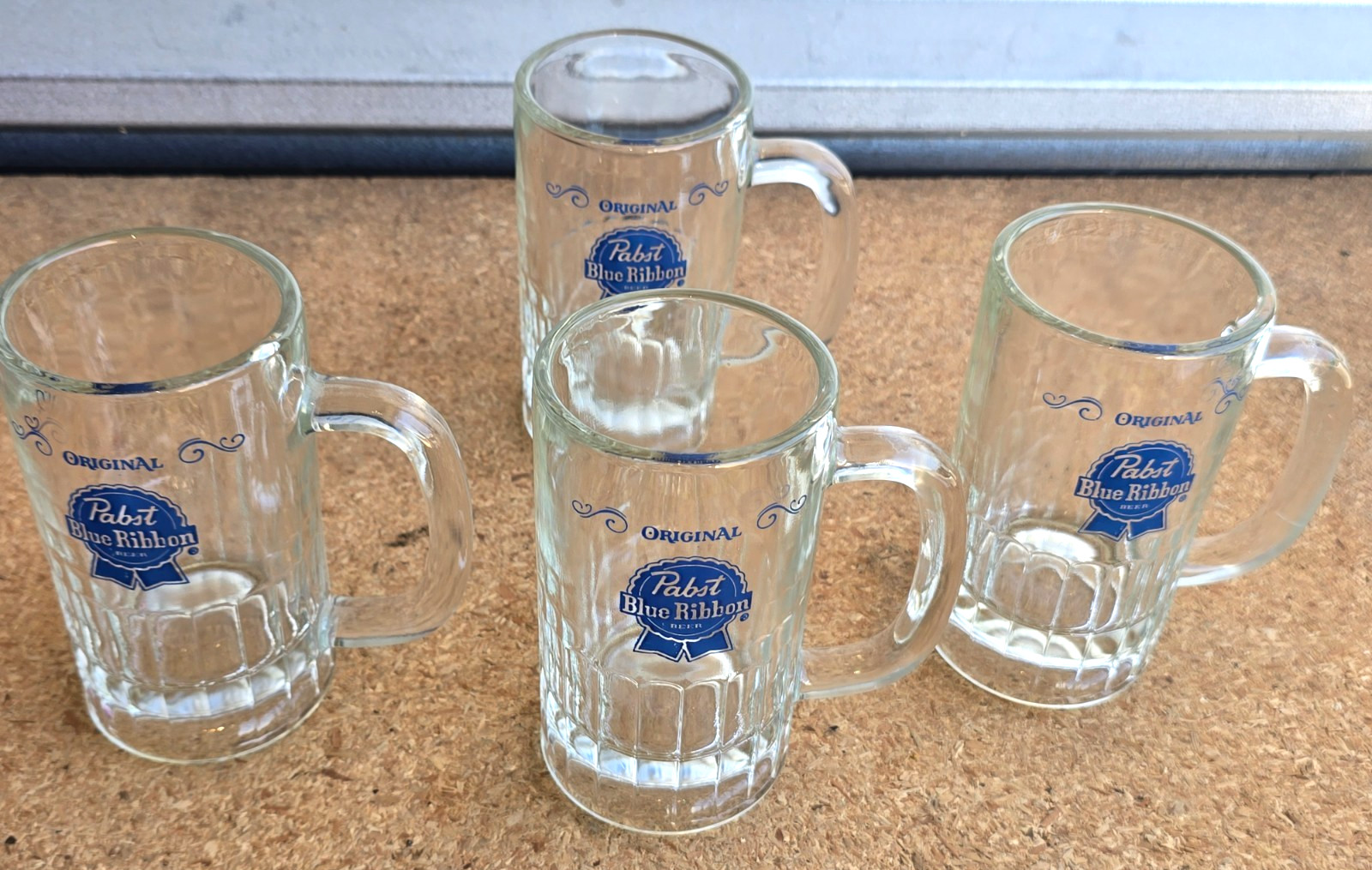 Vintage Pabst Blue Ribbon Handled Glass Beer Mug Set Of 4