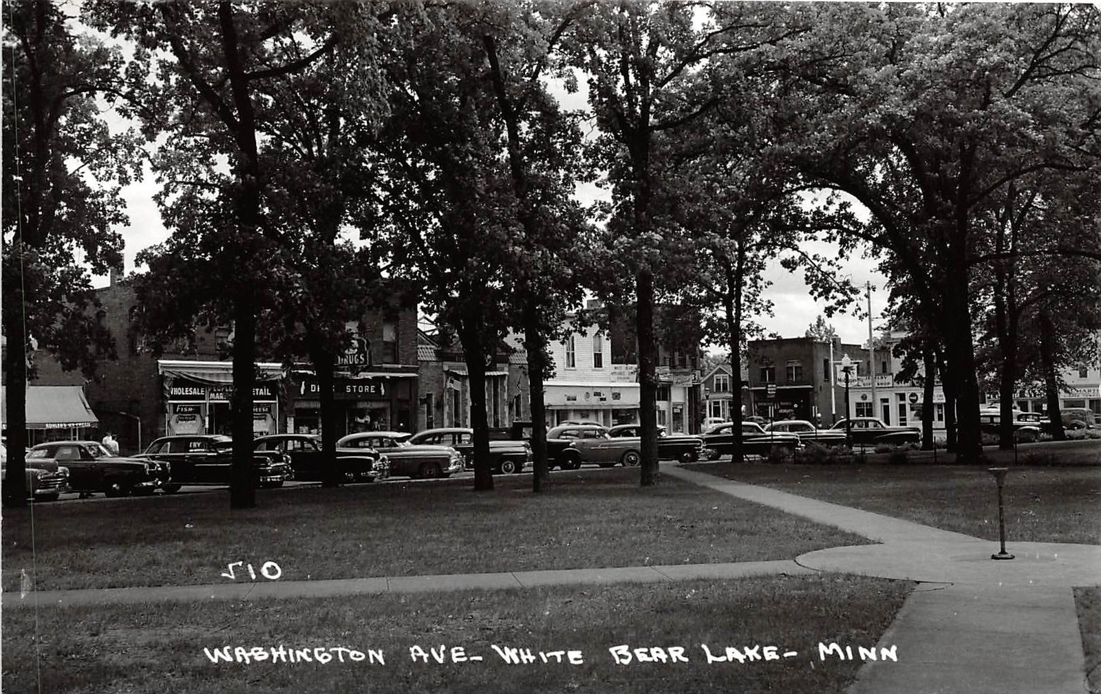 D10/ Bear Lake Minnesota Stores Photo RPPC Postcard c1950s Washington Ave Autos
