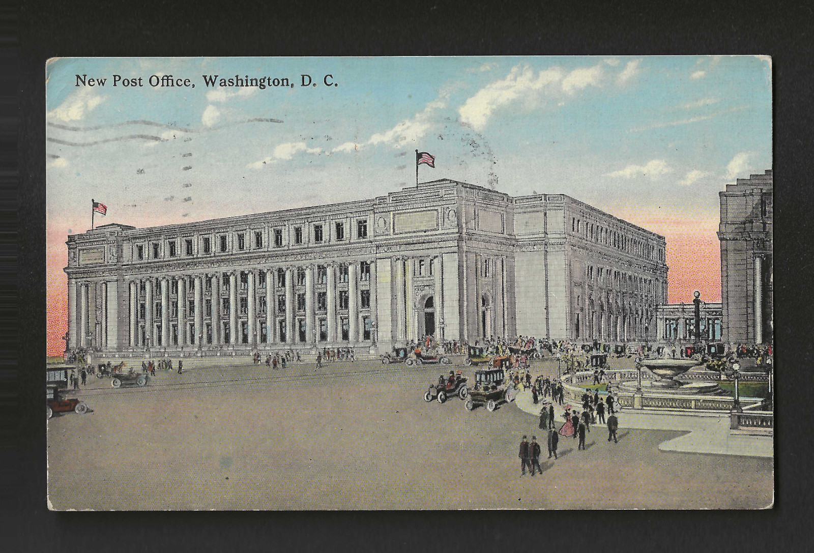 Antique Postcard 1914 Washington DC New Post Office Opening Message Automobiles