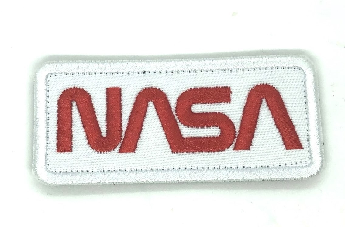NASA Worm white embroidered Patch hook and loop 3.5x1.6 inches p1-7