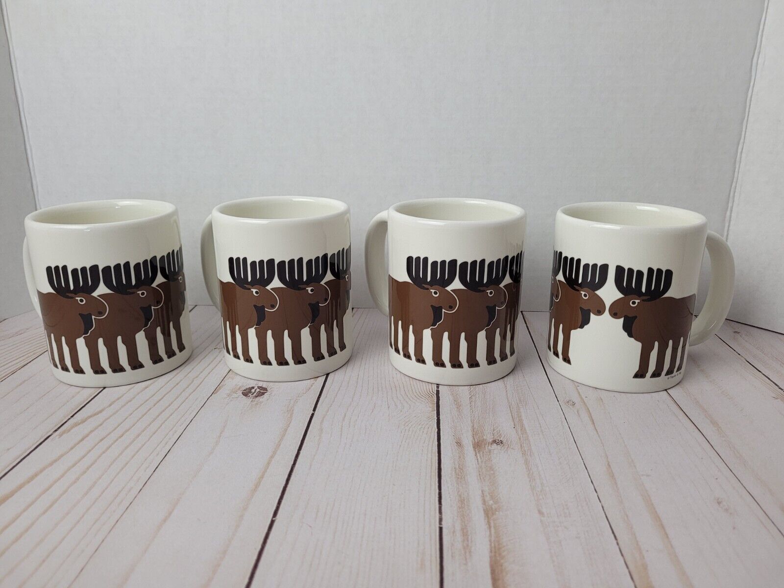 Vintage Taylor & Ng Mugs Set of 4 Coffee Cup Moose Herd Cabin Cottage USA Made