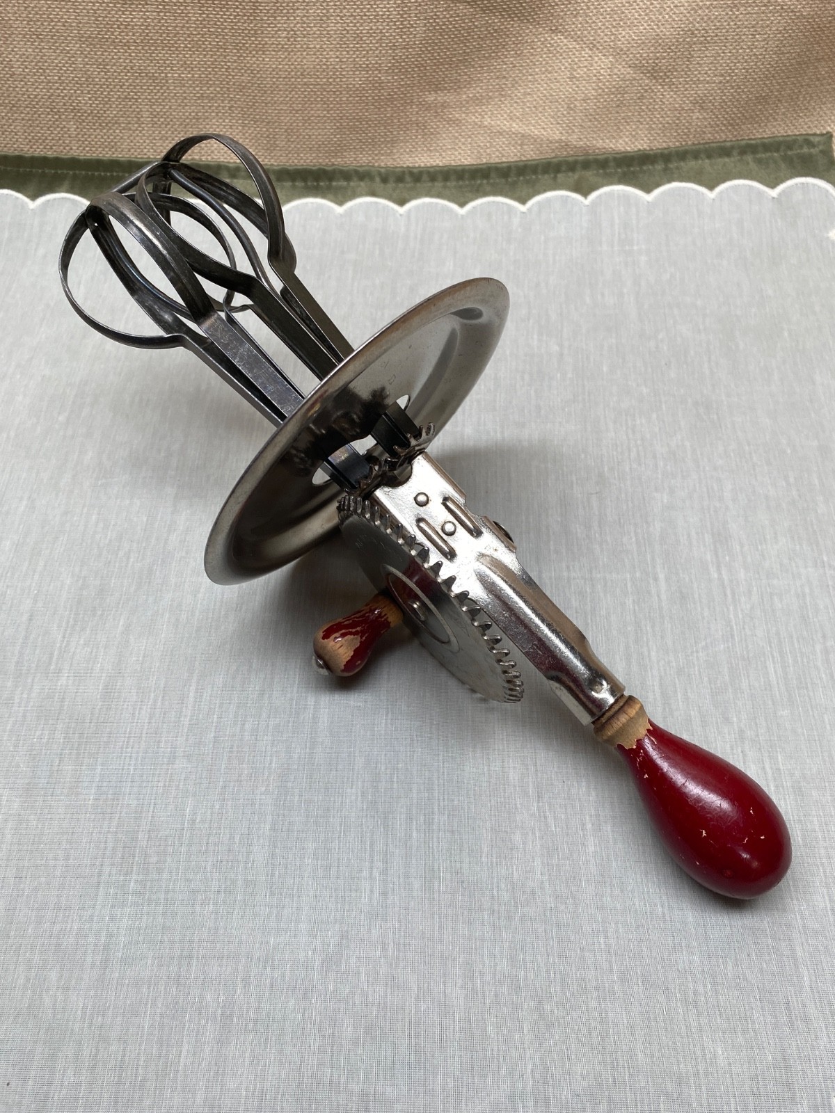 Antique A & J Kitchen Beater Metal Egg Beater with Red Handle Antique A & J Kitchen Beater Metal Egg Beater with Red Handle
