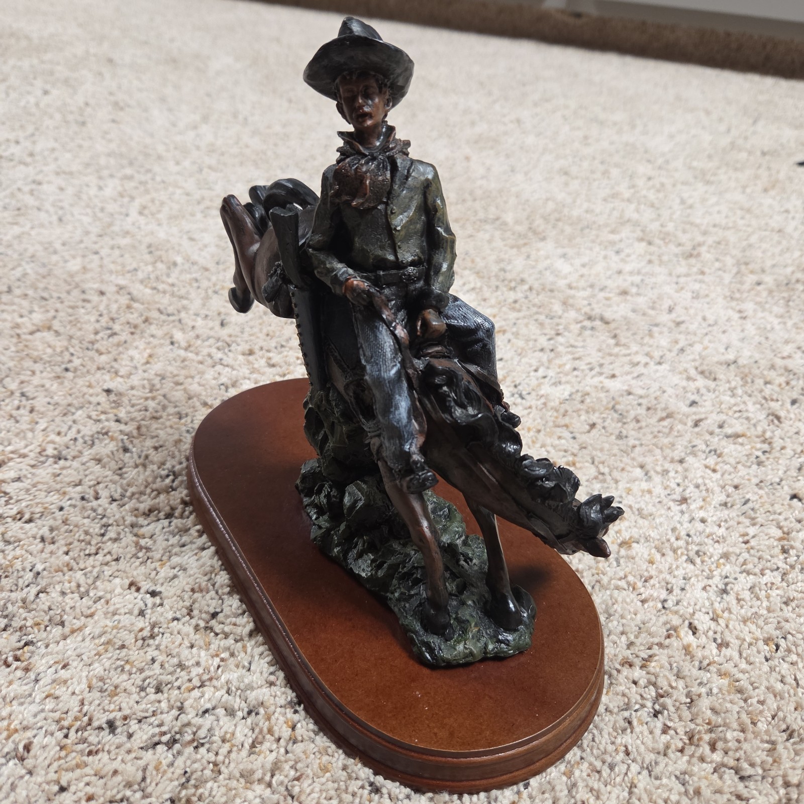 Vintage Resin Cowboy Riding Bronco Statue Figurine