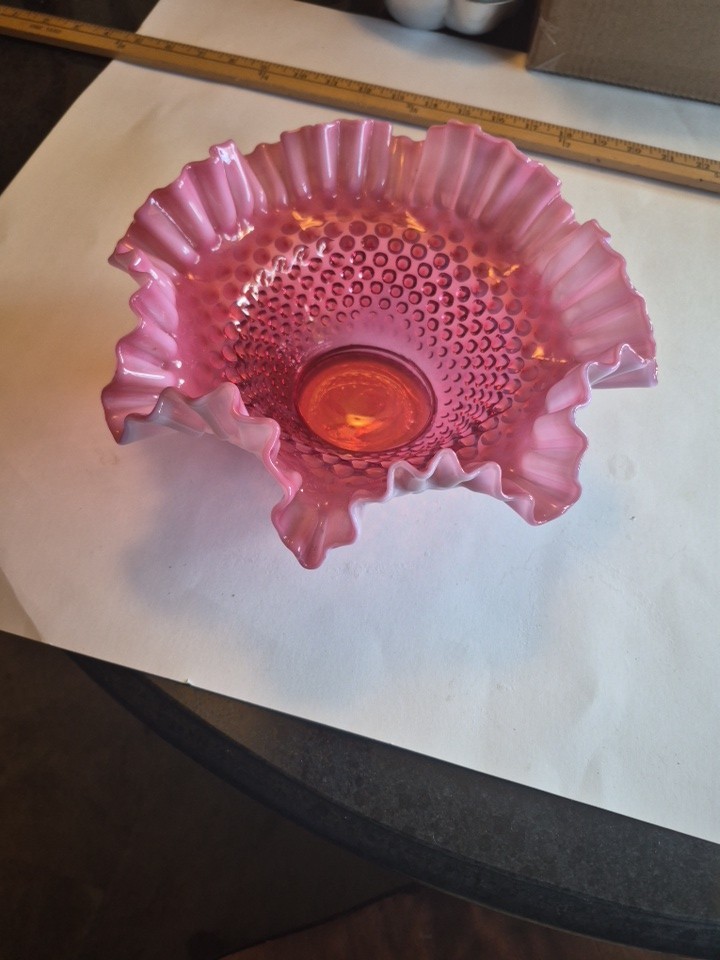 Fenton Cranberry Opalessent Glass Candy Bowl 
