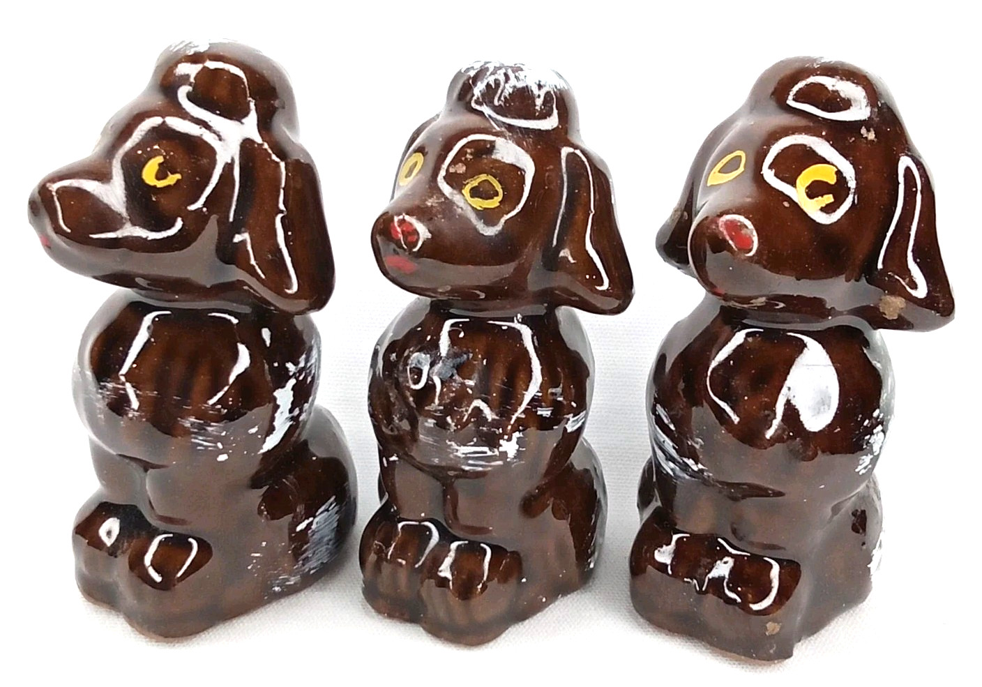 Vintage 1960s Redware Handpainted Brown Poodle Figurine Set Of 3 New Arrival