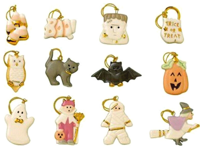 Lenox Trick or Treat Mini Ornament SET/12 Halloween Witch Ghost Cat Owl Bat New
