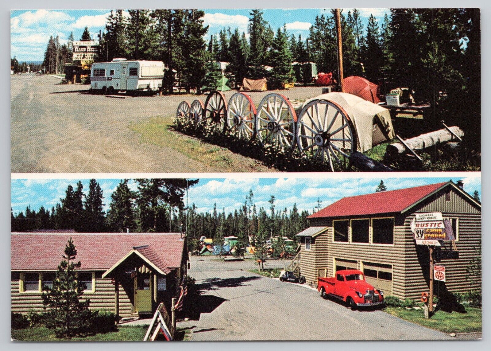 West Yellowstone Montana, Wagon Wheel & Rustic RV Campgrounds, Vintage Postcard