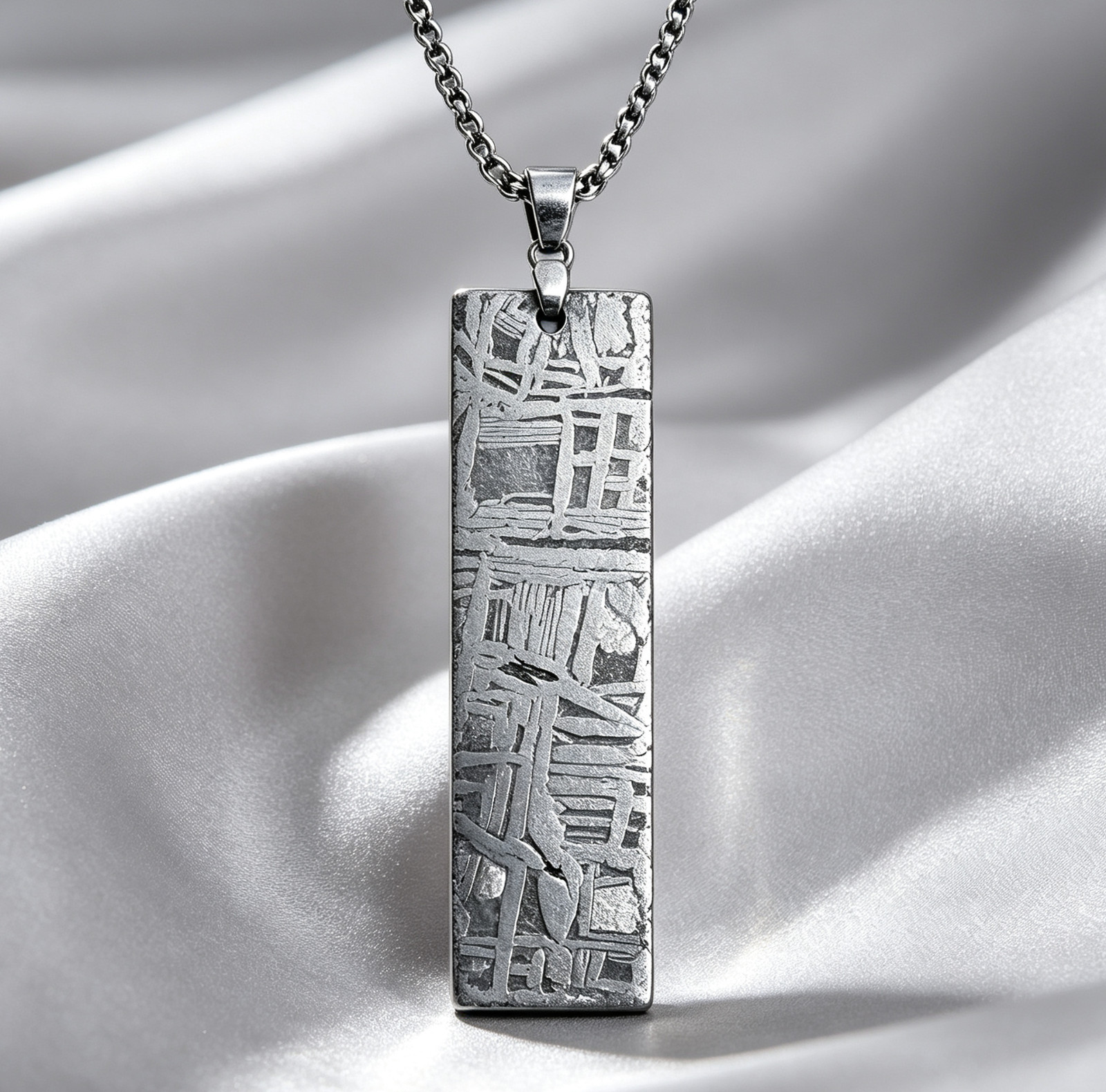 Meteorite rectangular pendant, Natural Muonionalusta Space Rock Necklace