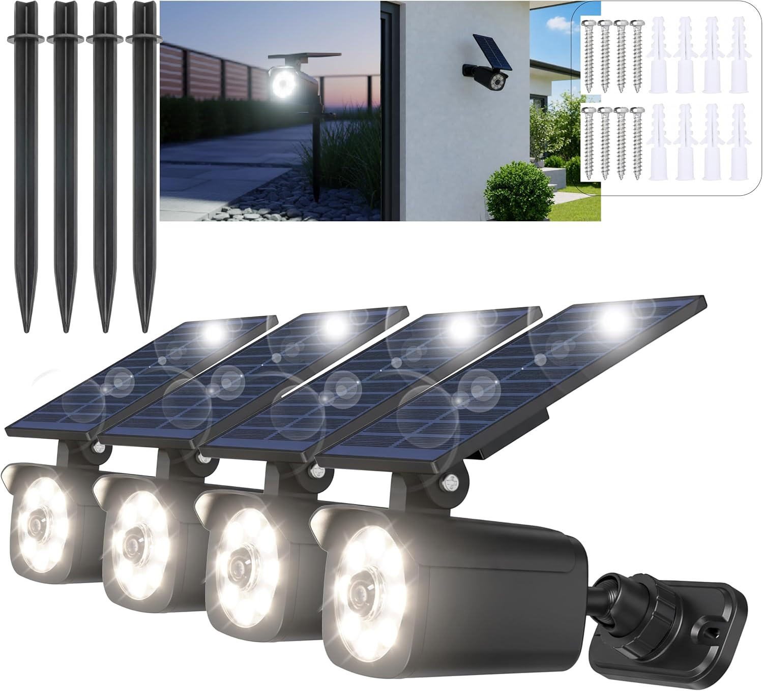 Solar Motion Lights Outdoor, Solar Security Lights, 2000LM, 4 Pack Solar Motion Lights Outdoor, Solar Security Lights, 2000LM, 4 Pack