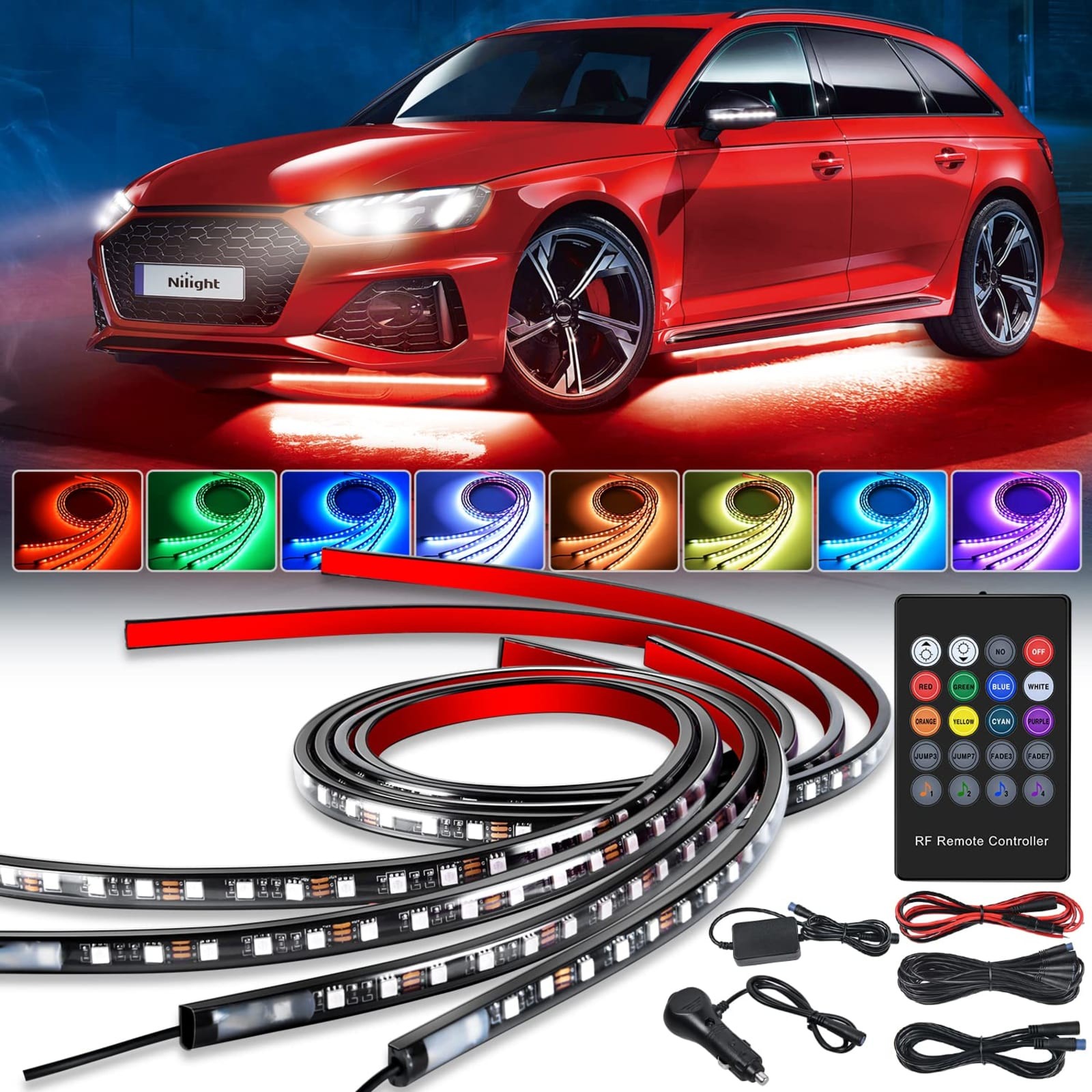 Nilight 4PCS RGB LED Car Underglow Light Strips 12V Wireless Remote IP68 Nilight 4PCS RGB LED Car Underglow Light Strips 12V Wireless Remote IP68