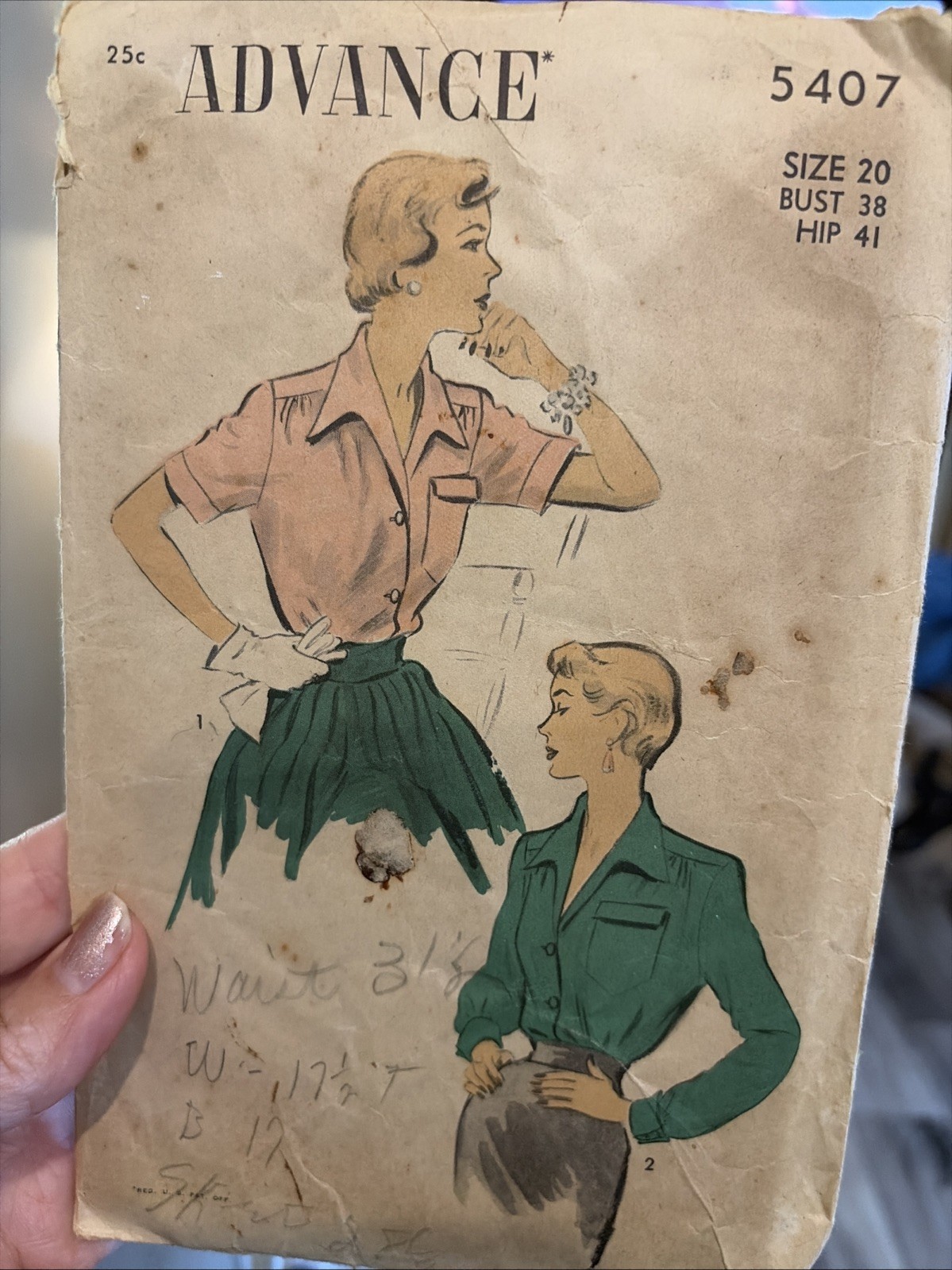 Vintage Advance 5407 Blouse Sewing Pattern Size 20 Bust 38 1930s Cut Complete Vintage Advance 5407 Blouse Sewing Pattern Size 20 Bust 38 1930s Cut Complete