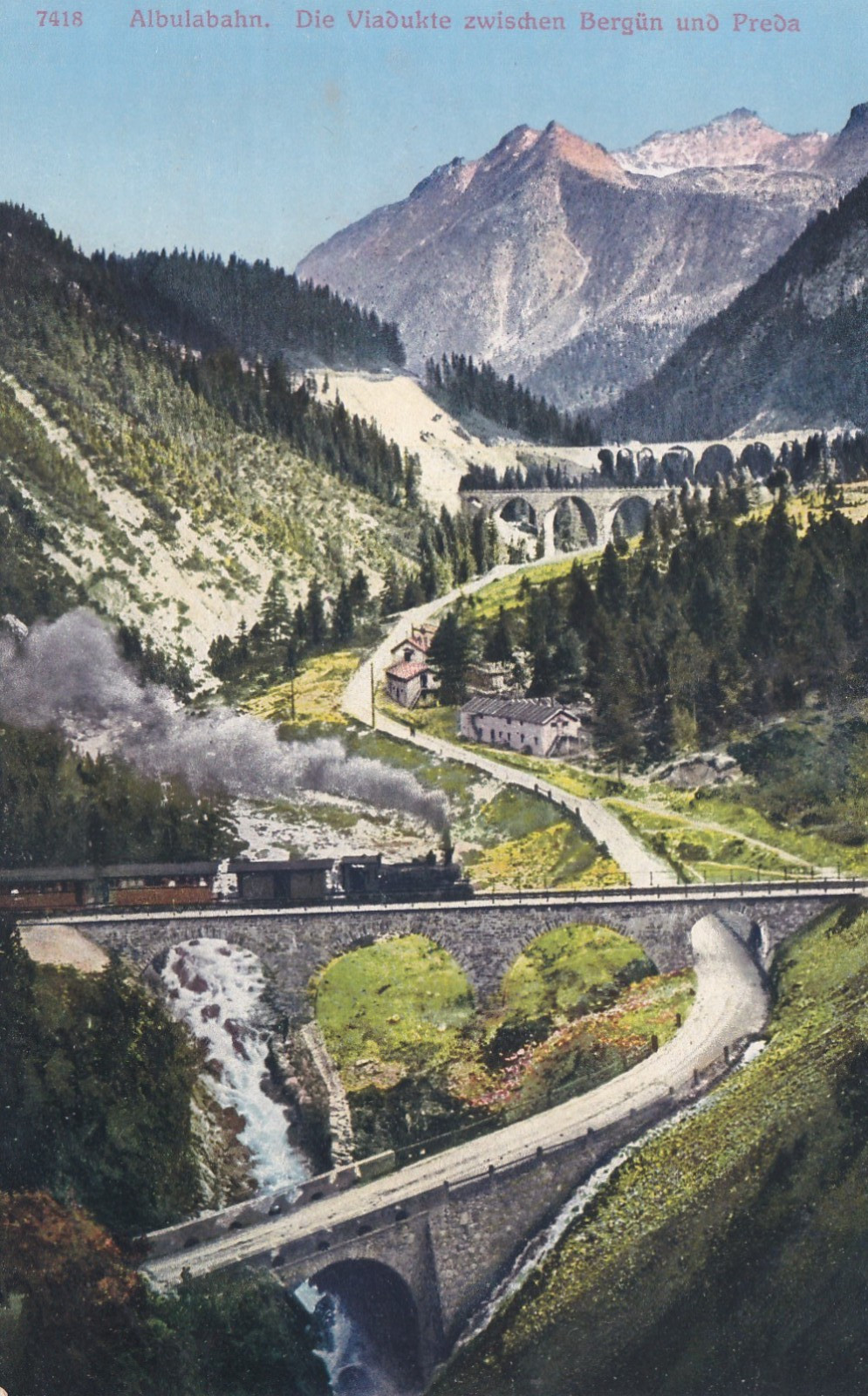 1906 Postcard Switzerland Albula Railway Viaducts Bergrün Preda Steam Locomotive Wehrli A.-G.
