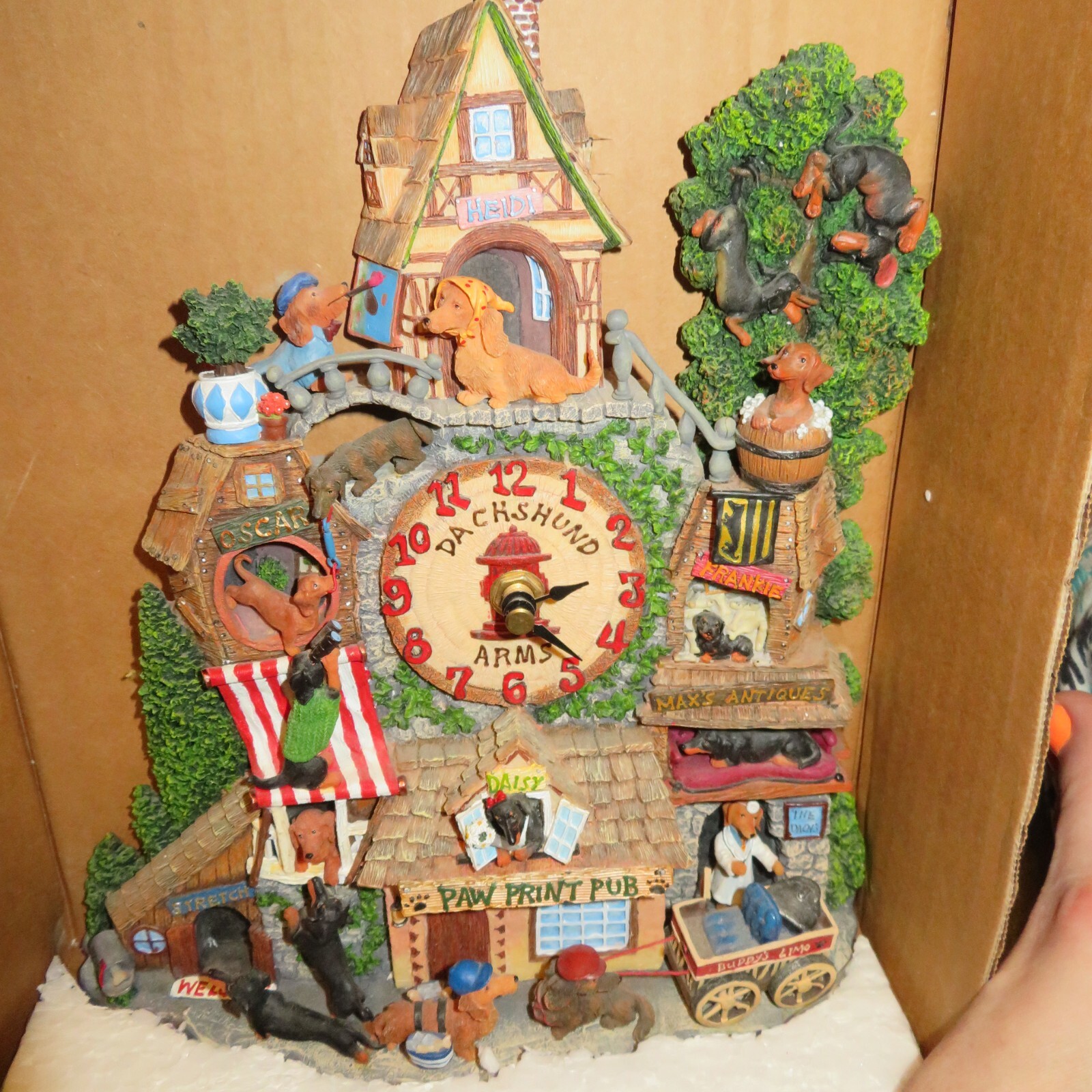 The Danbury Mint DACHSHUND VILLAGE Collectors Dog Clock - RARE Please Read
