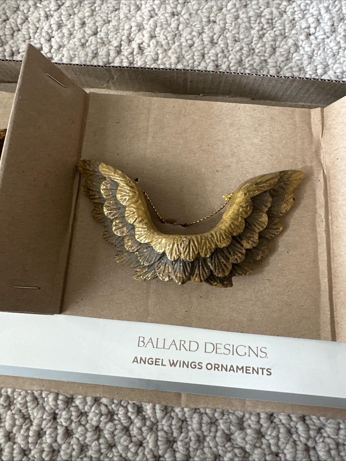 Ballard Designs Angel Wings Christmas Ornaments Set of 3 Gold NIB HO150 Holiday