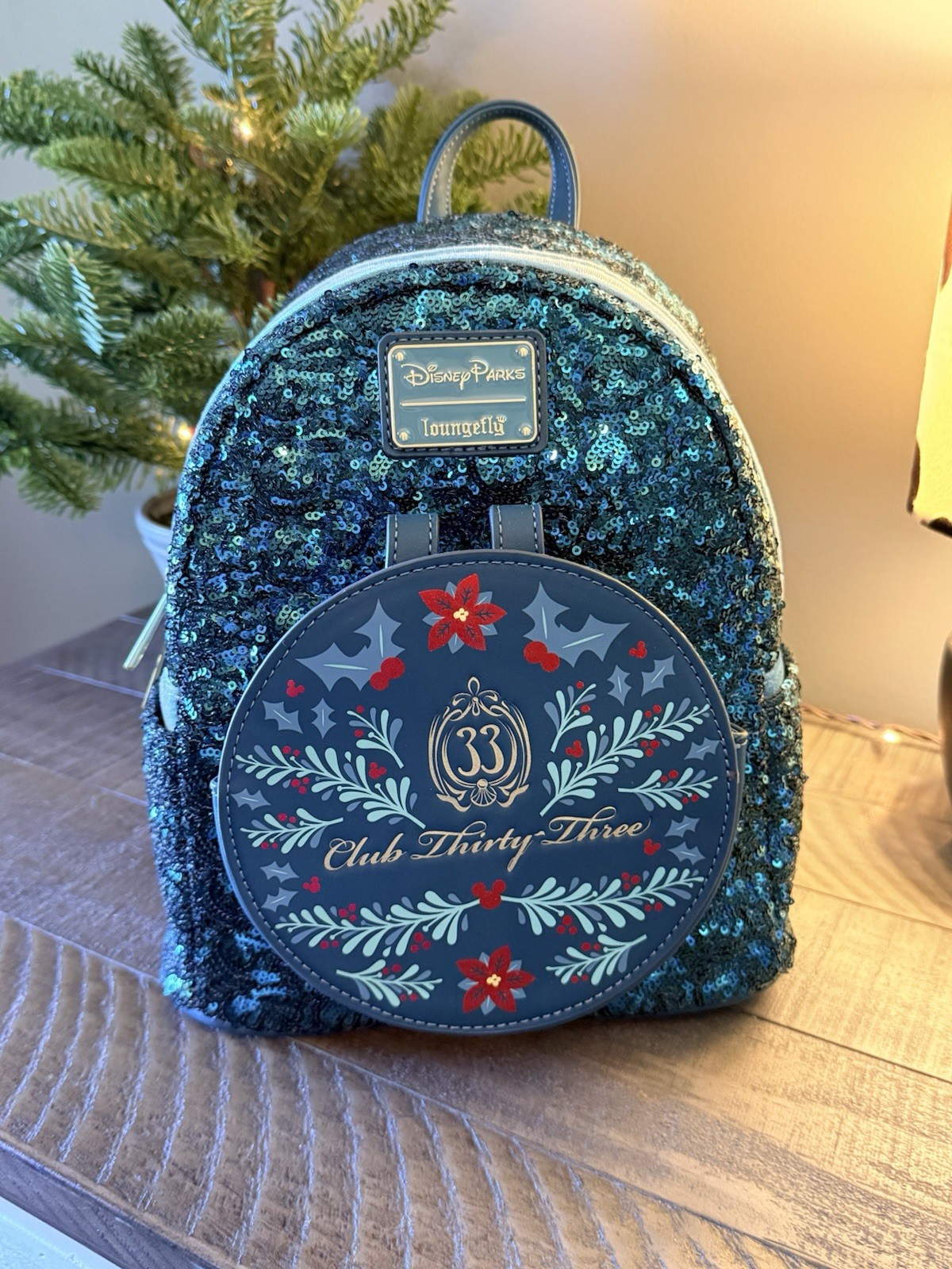 Loungefly Disney Parks Club 33 2024 Holiday Sequin Mini Backpack NWT