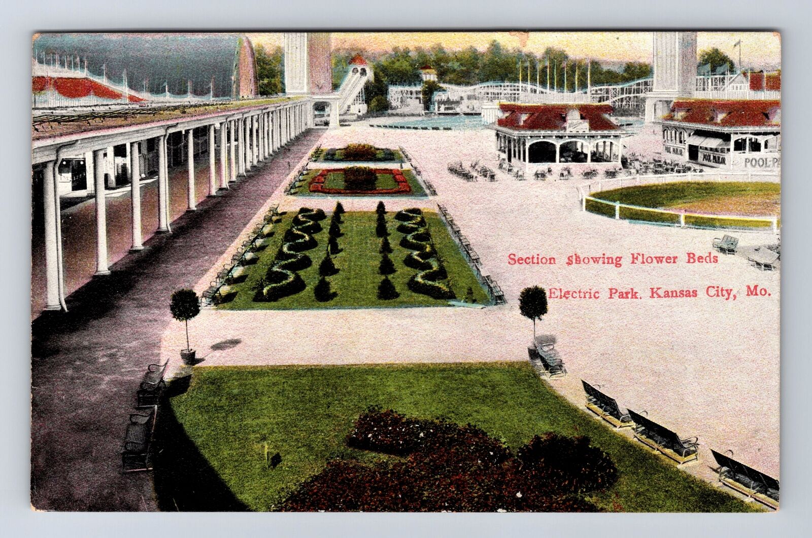 Kansas City MO-Missouri, Electric Park Section, Flower Beds, Vintage Postcard