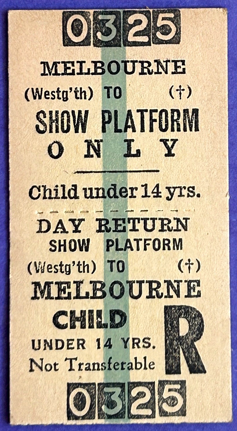 VR Ticket  MELBOURNE to SHOW PLATFORM (Iss at WESTGARTH) - Child u\'14 Day Return