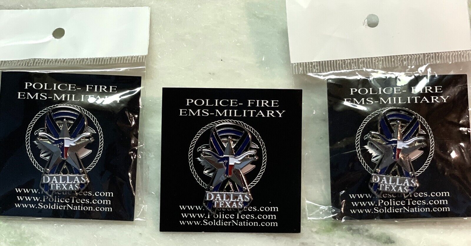 Dallas Texas Police Deptartment Thin Blue Line Ribbon Memorial Lapel Pins-3 Pack