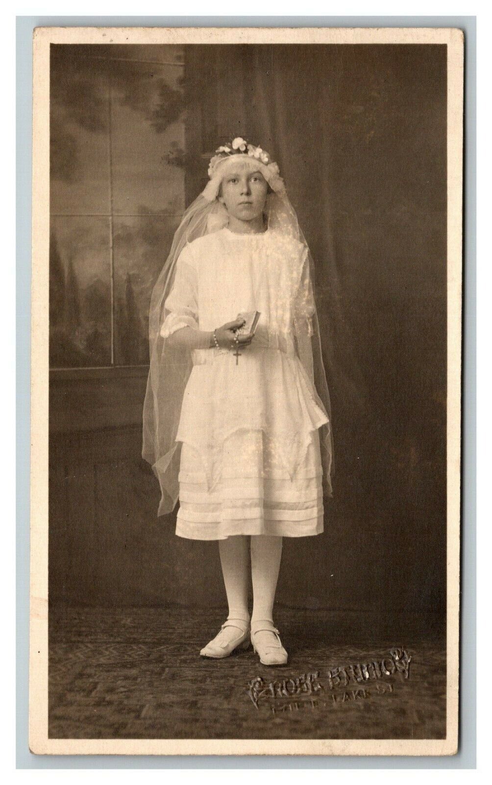Vintage 1910's RPPC Postcard - Young Girl in Confirmation Dress