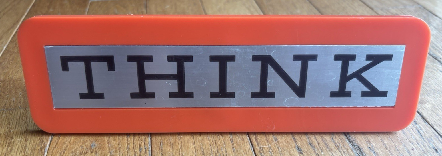 Vintage IBM Think Desk Sign Orange Plaque Computer Advertising Placard