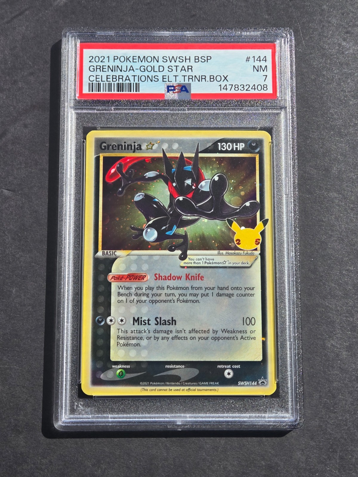 PSA 7 GRENINJA SWSH144 - CELEBRATIONS 25TH ANNIVERSARY ETB PROMO - NEAR MINT