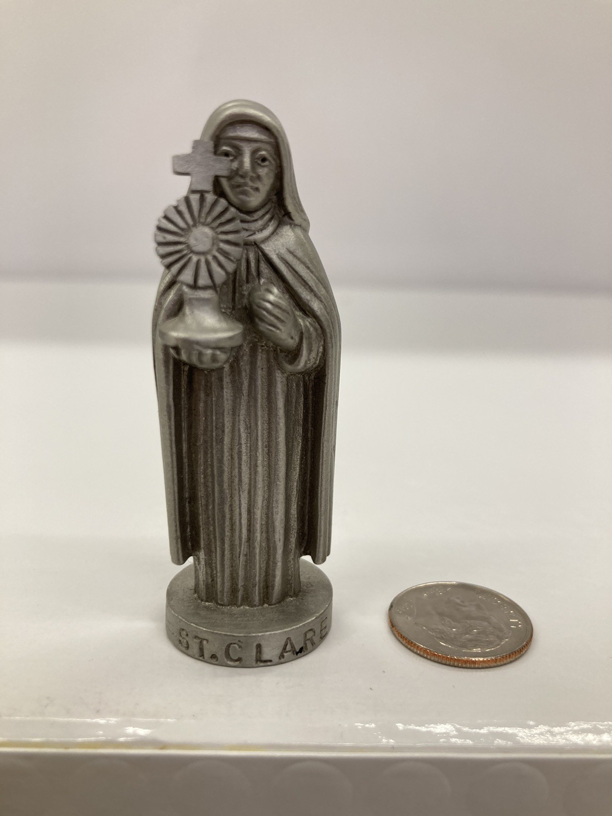 Saint Clare Vintage Pewter Religious Miniature 2.5” Tall Saint Clare Vintage Pewter Religious Miniature 2.5” Tall