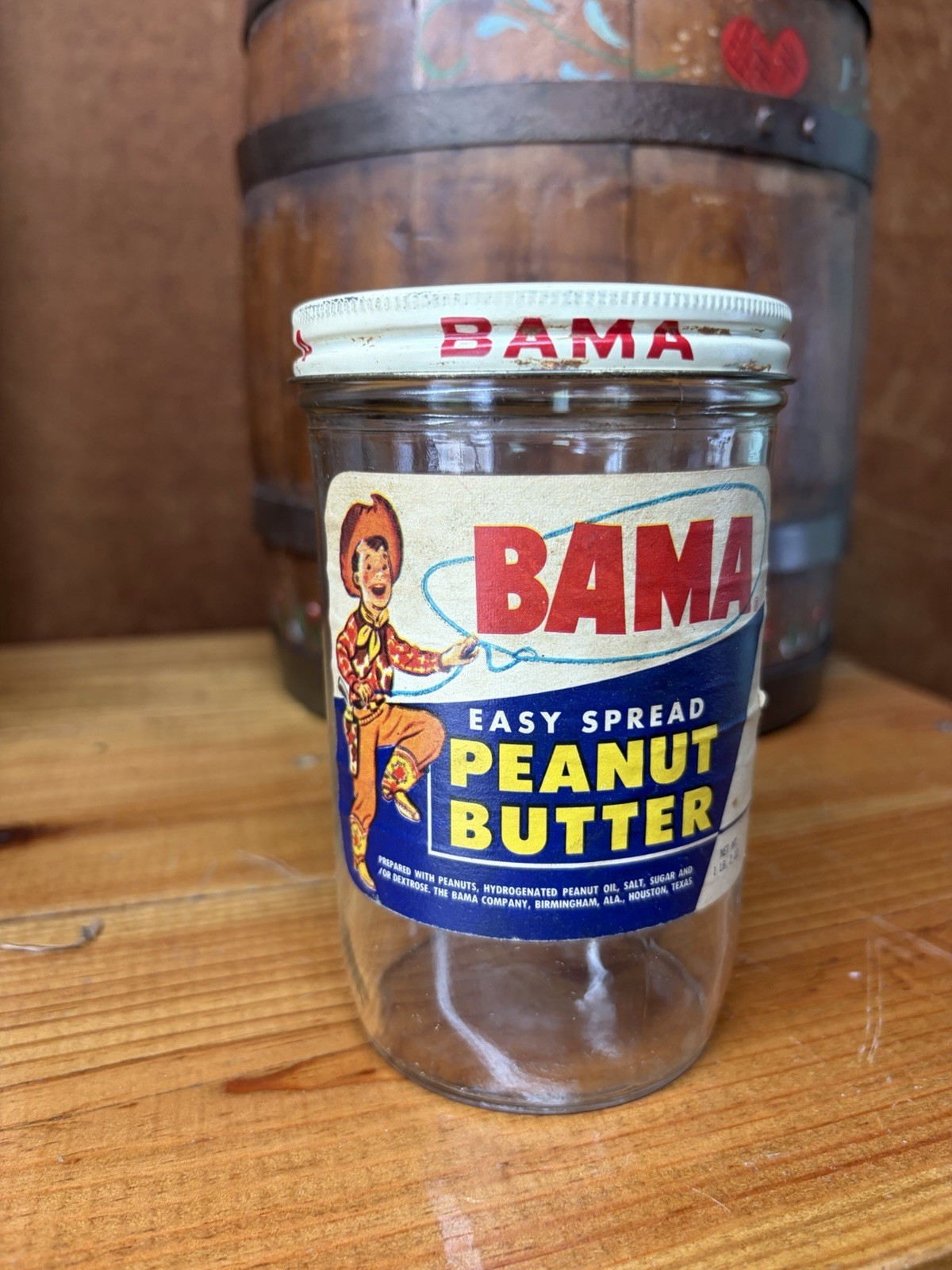 Vintage Bama Peanut Butter Jar Birmingham Estate Find Original Lid Great Graph