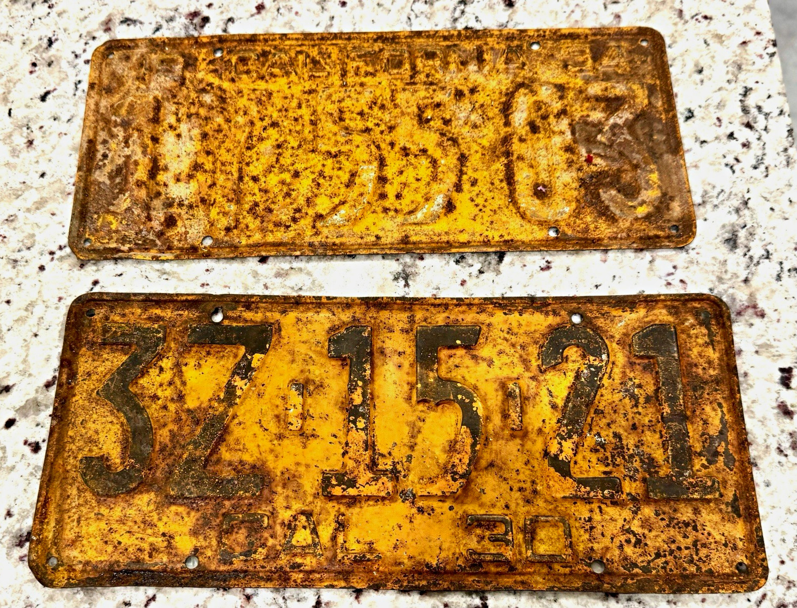 Vintage California License Plates Lot 1930 & 1934 - Rustic Garage Decor Patina