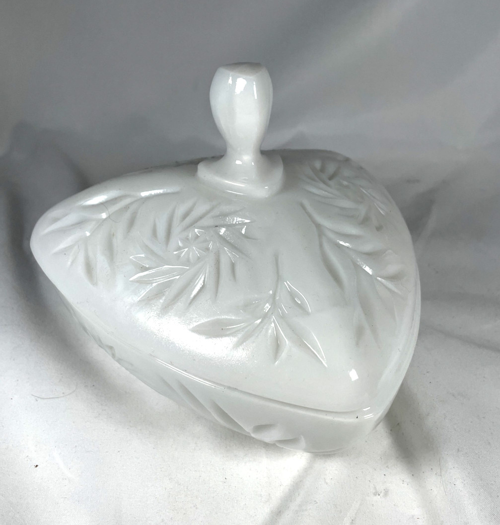 Hazel Atlas Milk Glass Covered Dish Vanity Jar Bedside Jewelry Keeper