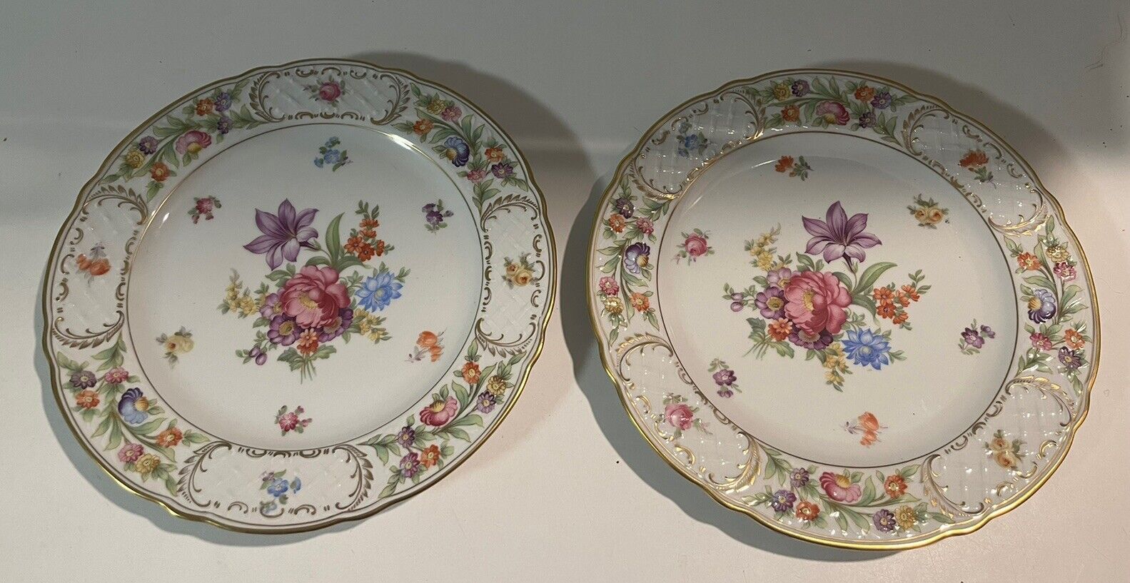 Schumann - Bavaria Empress Dresden Flowers Dinner Plates (2) 10 1/8” Germany