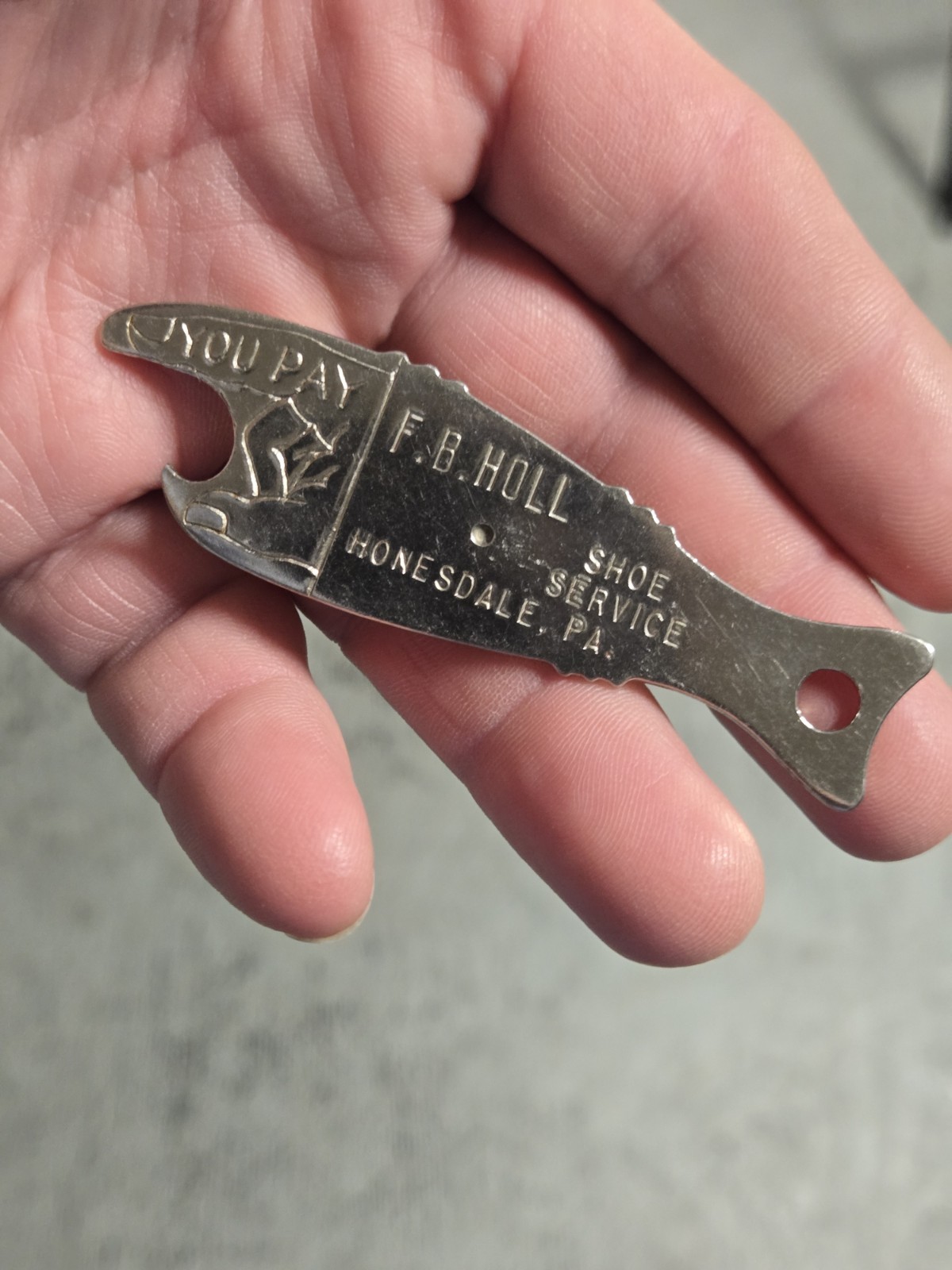 Old Vintage Rare Advertising F.B Holl Shoe Store Honesdale PA Beer Bottle Opener