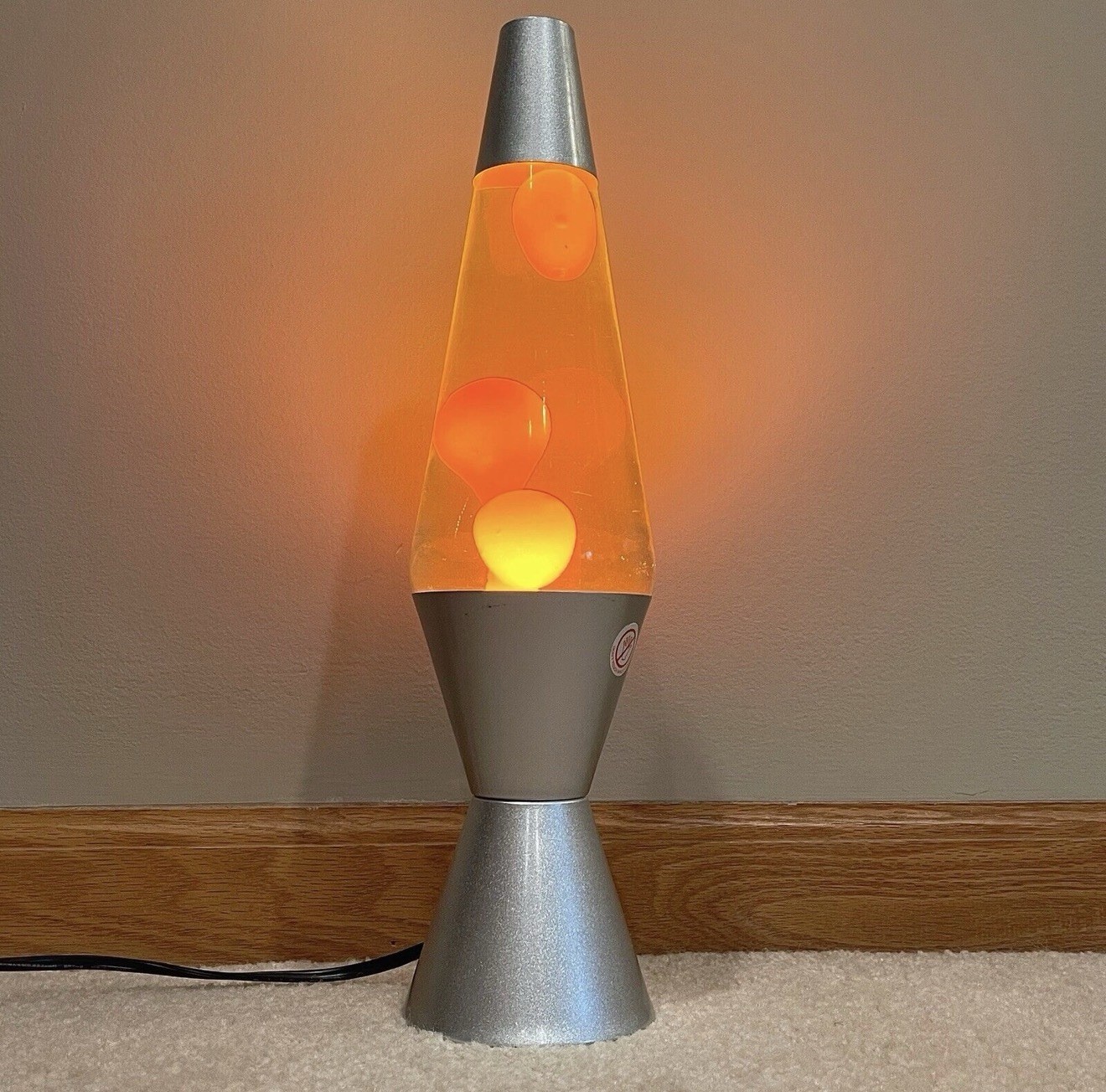 Retro Lava Lamp Orange Wax Clear Liquid 14.3” Lava Lite Brushed Aluminum NEW