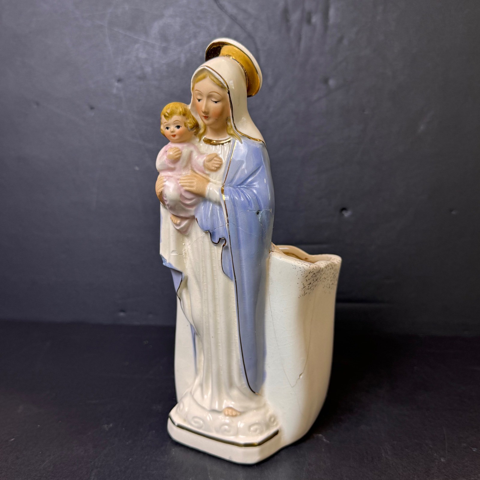 Vintage Lefton Madonna and Child Planter Figurine 7337 Japan Religious Decor