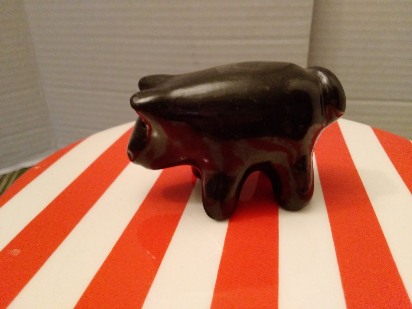 Vintage Black Pottery Pig Sculpture 3x2
