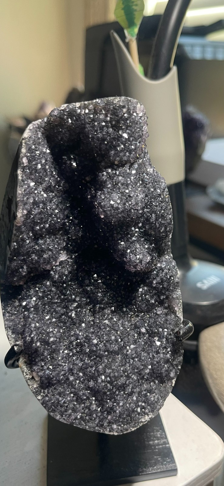 Beautiful Brazilian Black Amethyst Cluster with Metal Stand  3 lbs