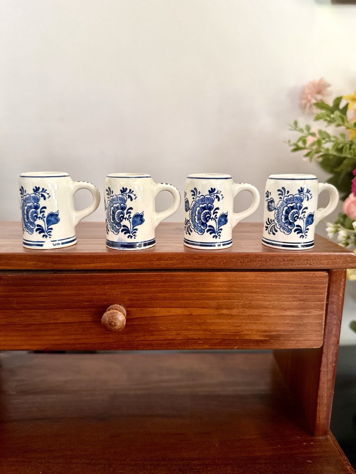 Delft Holland Mini Mugs Blue White Handpainted Toothpick Holders Crazing As Is