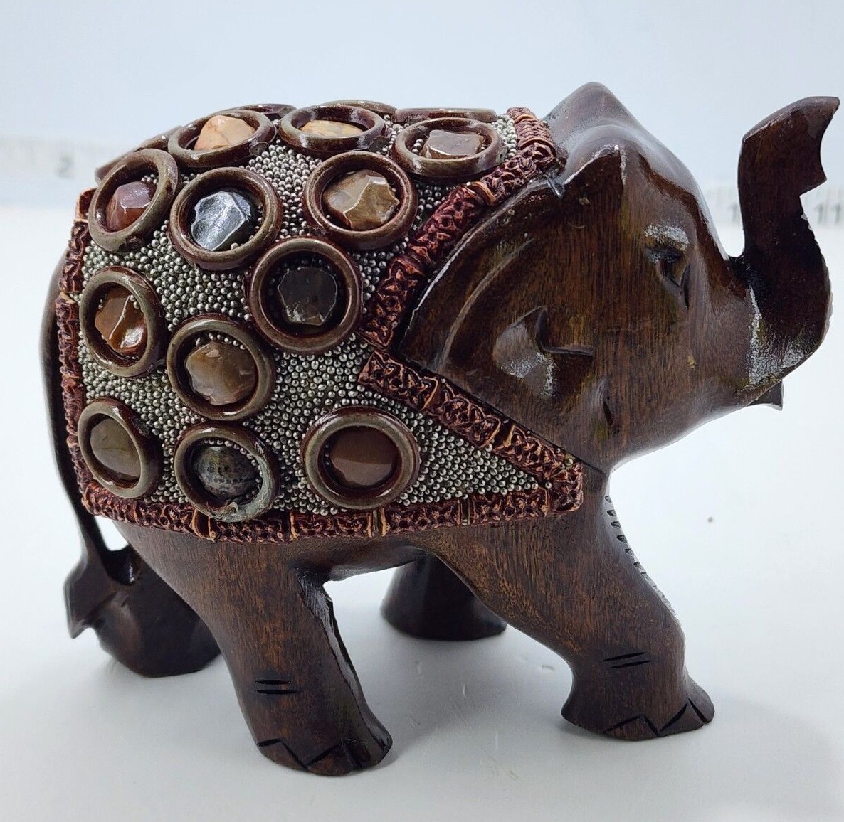 Elephant Figurine Wood Hand carved Statue Trunk Up Beautiful & Polished - 4 size