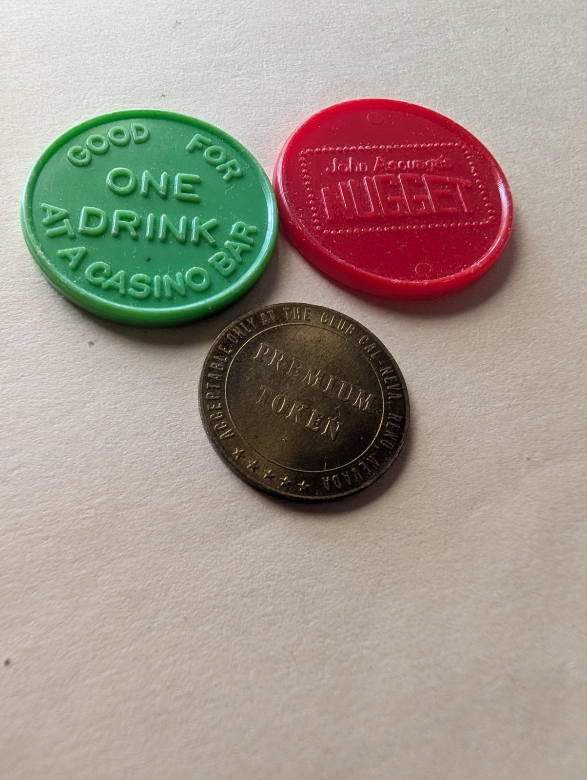 CASINO TOKENS, JOHN ASCUAGA'S NUGGET, CLUB CAL NEVA IN RENO