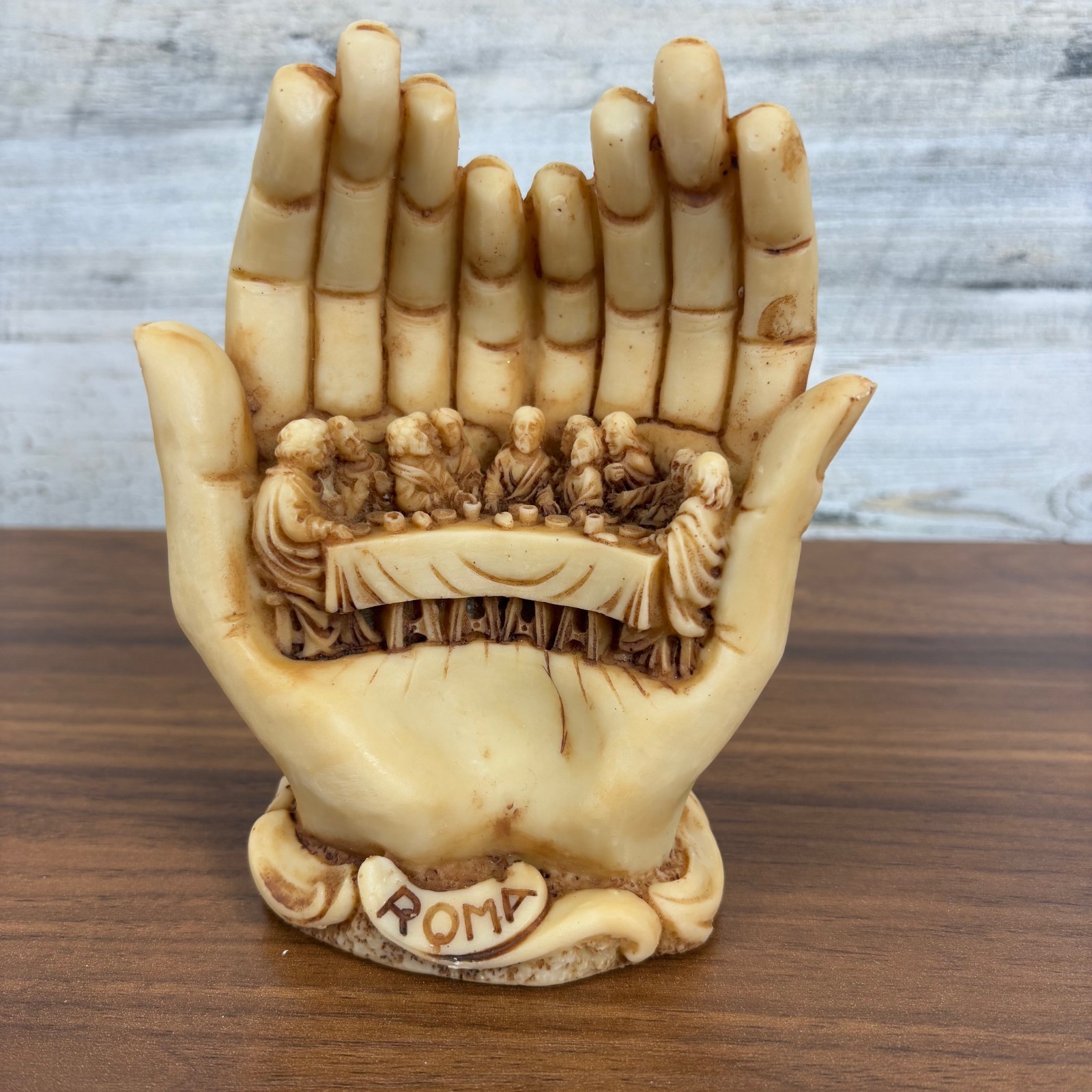 Jesus and his disciple The Last Supper Alabaster Cupped Hands Vintage Rome Italy