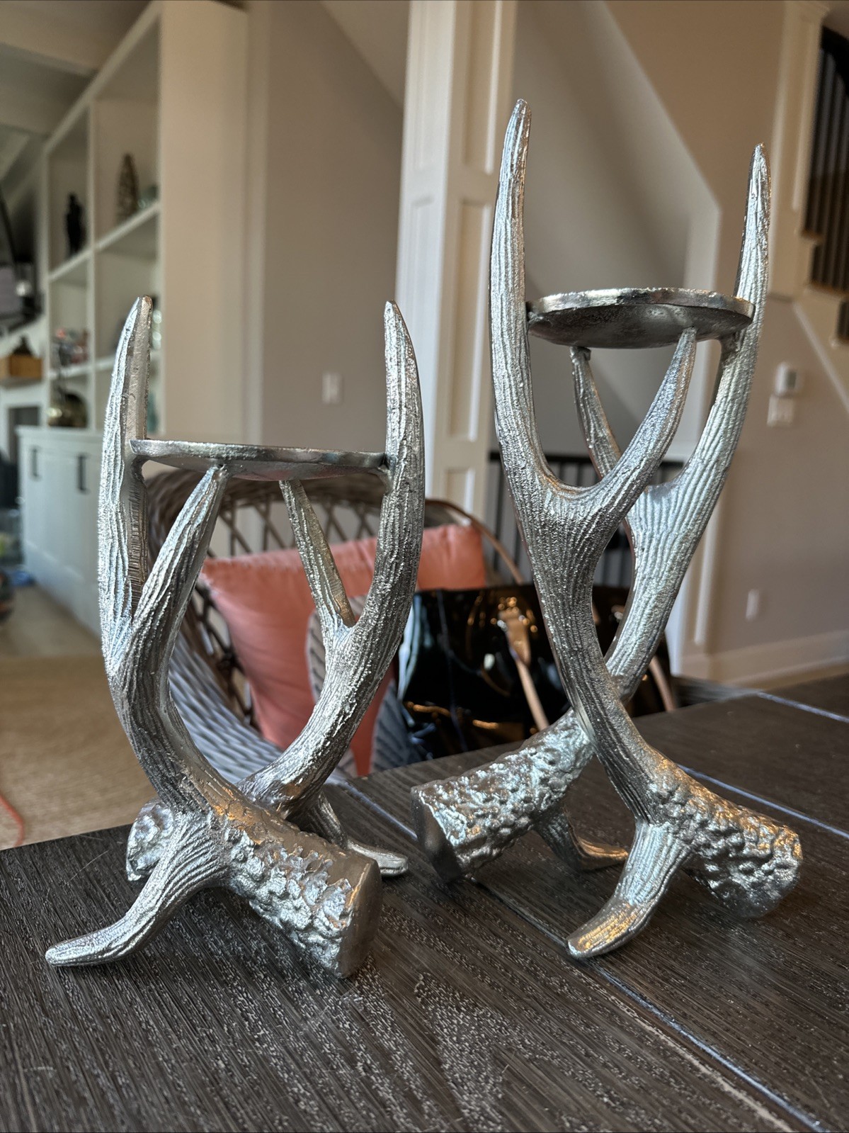 NWT Silver Set Of 2 Antler Candleholders Collectible Gorgeous 11.5/10h