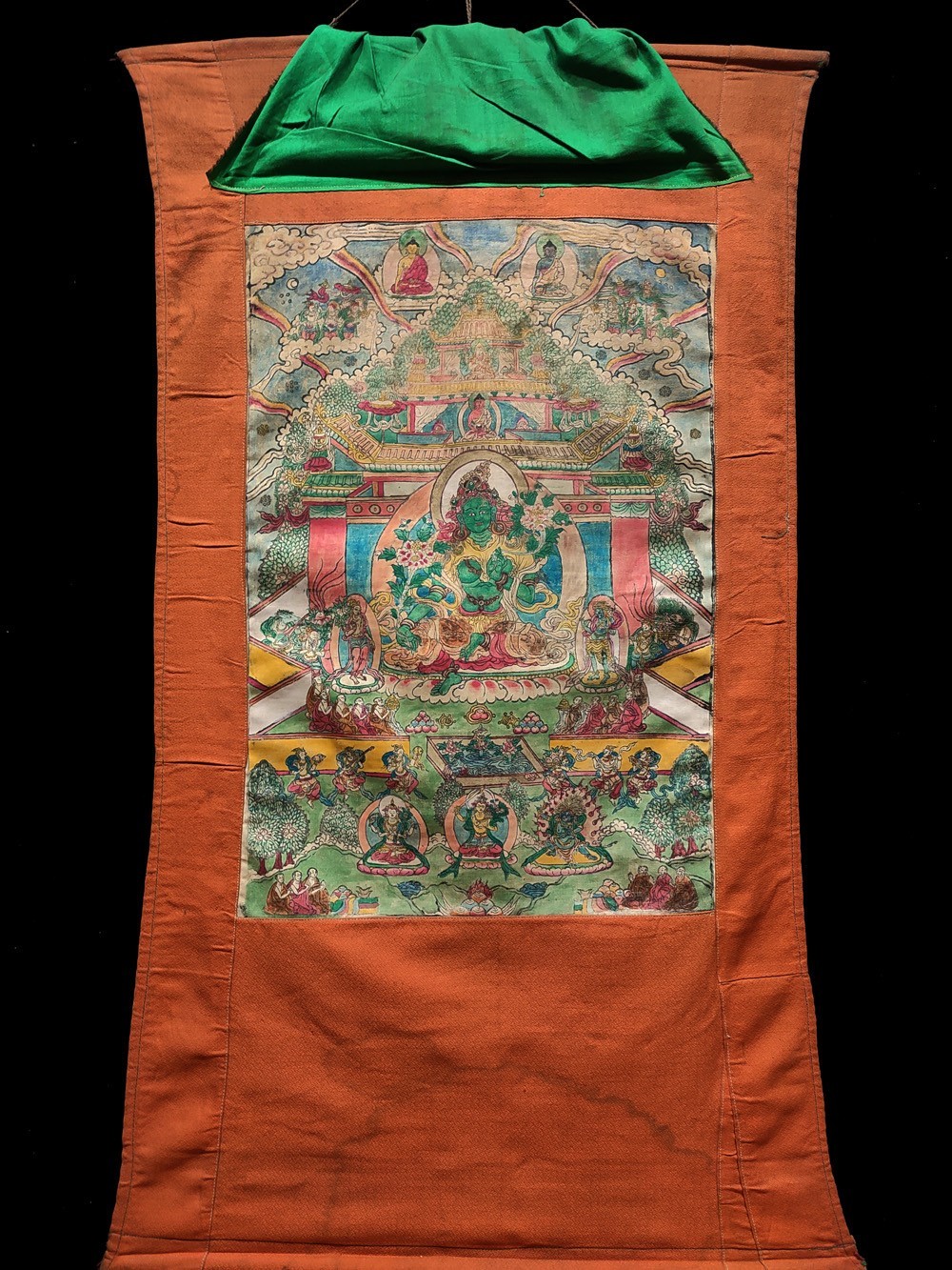 Nice Tibet Vintage Old Buddhist Hand-Painted Thangka Green Tara - Rriginal State