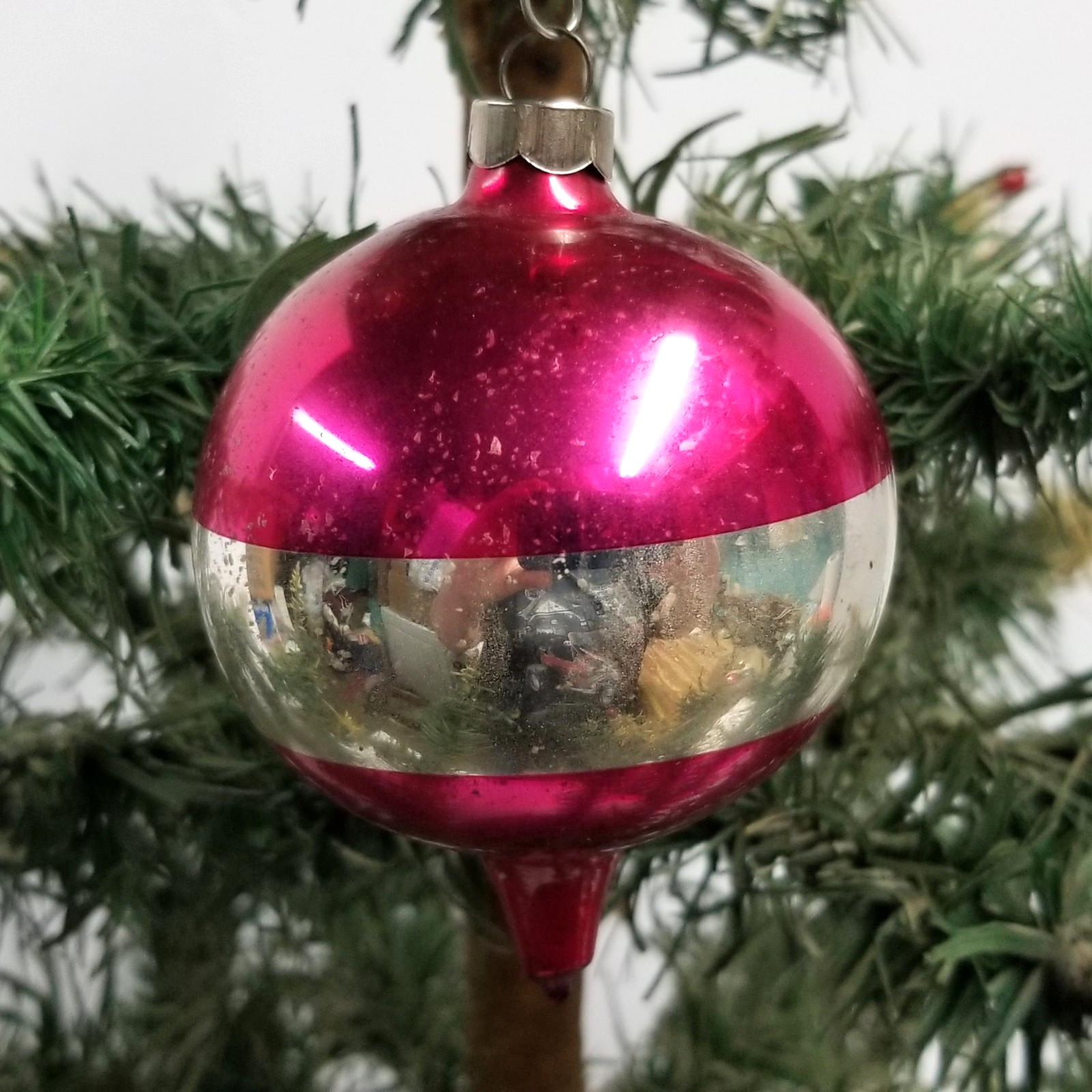 Vtg HEIM Glass Cmas Ornament Pre War Turnip Dark Pink Top & Bottom US of A READ