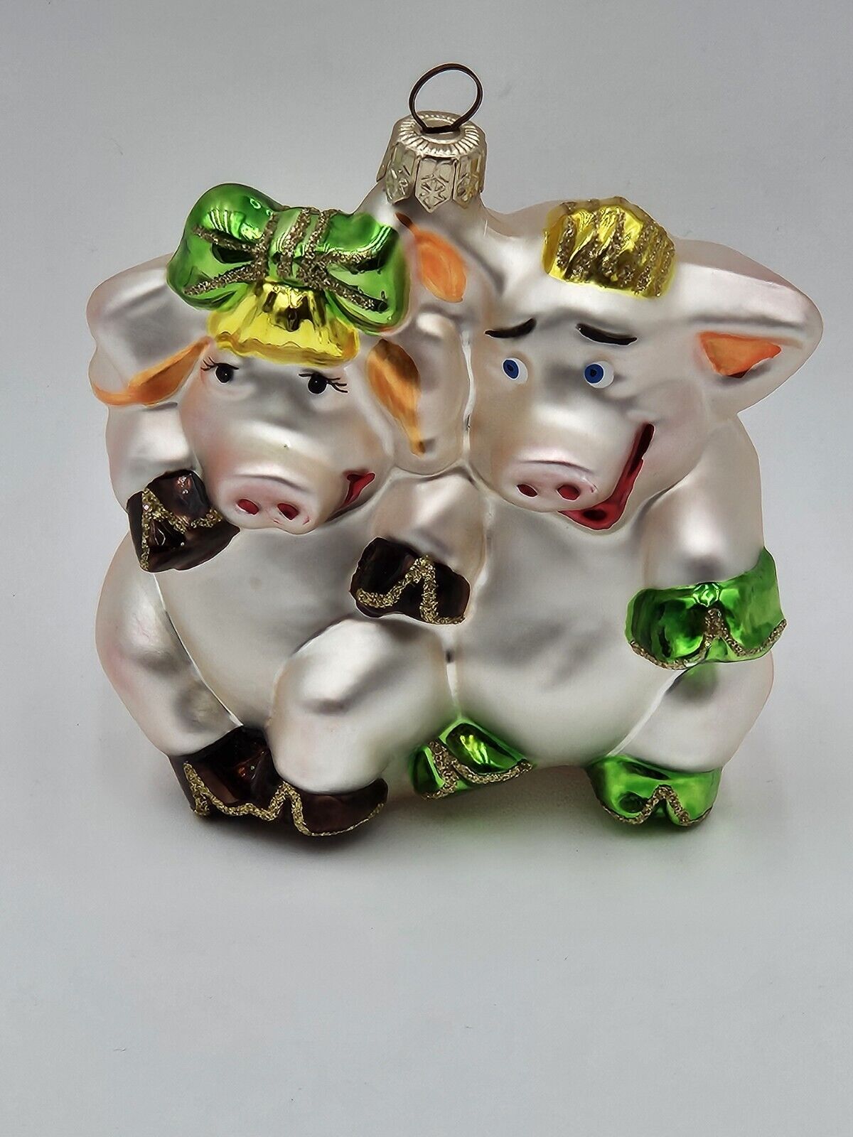 Vintage Kurt Adler  Mercury Glass  Pigs Christmas Ornament 4 Inch Boy Girl 