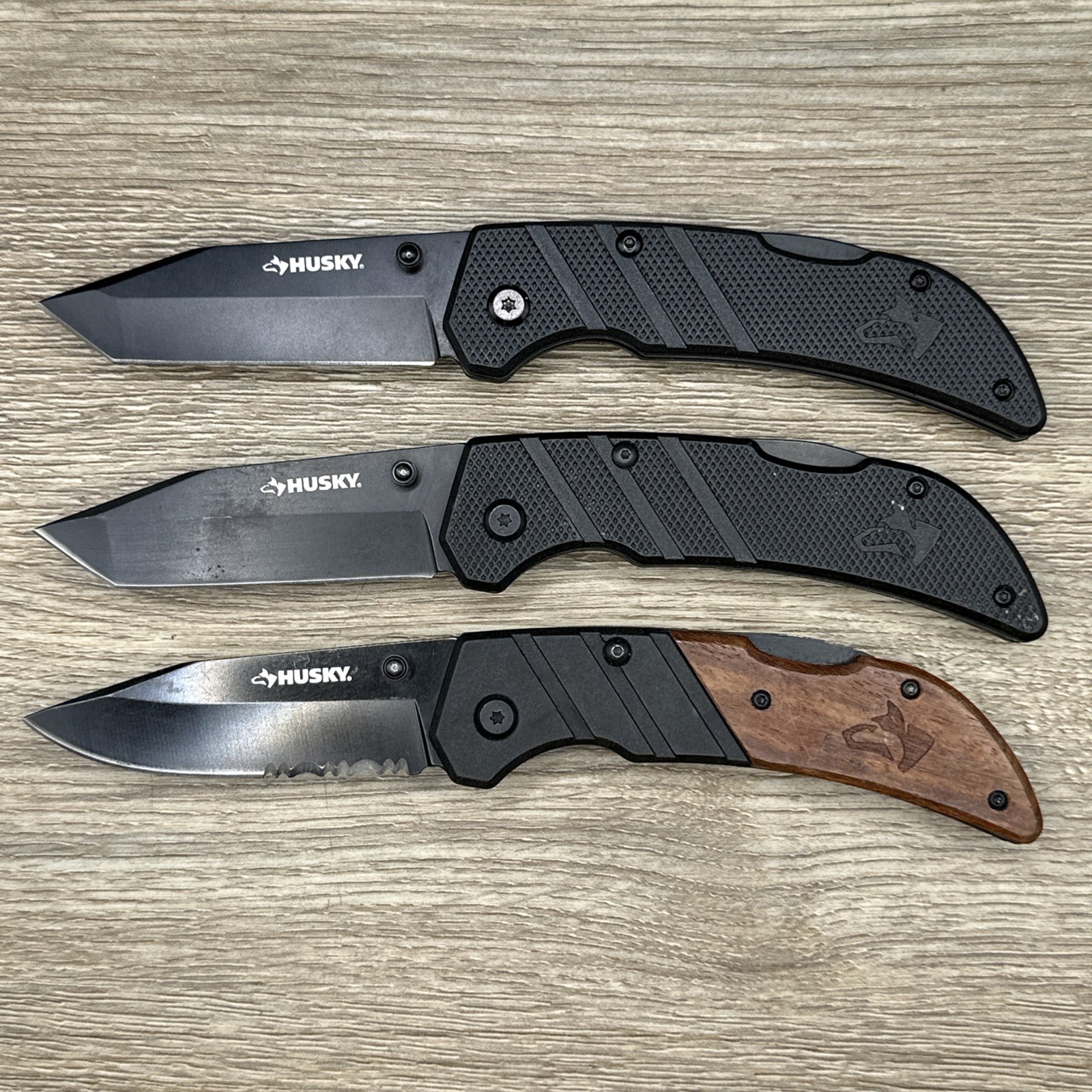 Lot of 3 Husky Knife WITH BLACK Nylon Handle sport design TANTO blade 7.5”