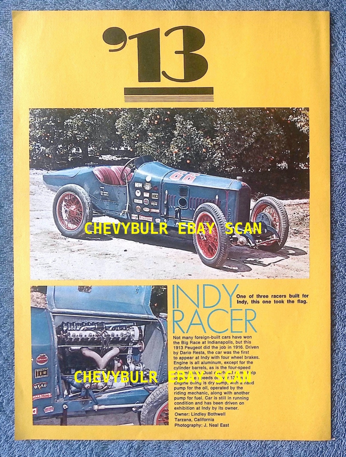 1913 Peugeot Vintage Indy 500 Race Car Info Article Winner in 1916