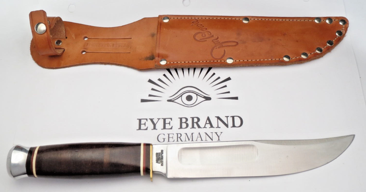 Vintage EYE BRAND CARL SCHLIEPER SOLINGEN Hunting Knife Leather Handle JIM BOWIE