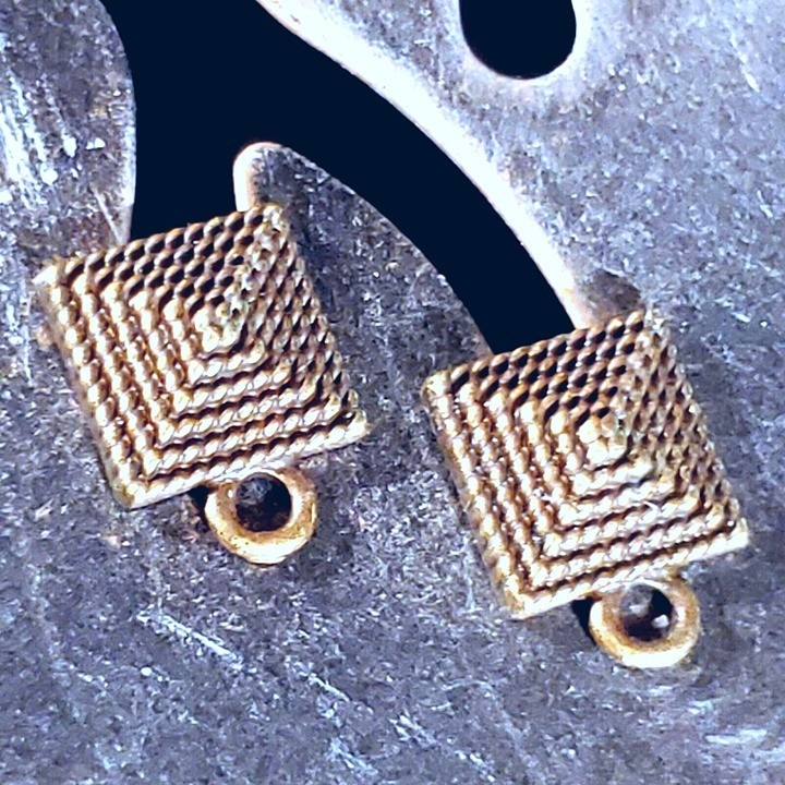 Avant Garde Antique Bronze Egyptian Pyramid Dotted Earring Post Findings 2 pcs