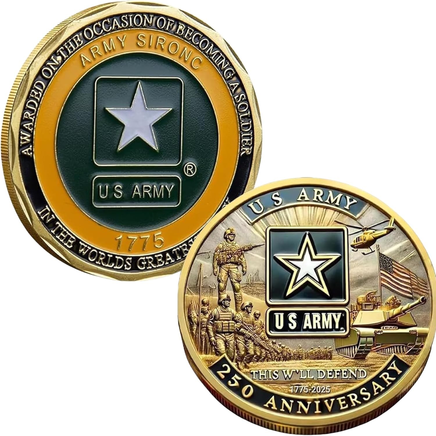 Army 250th Anniversary Challenge Coin 1.57 Double Sided Silver Plated US